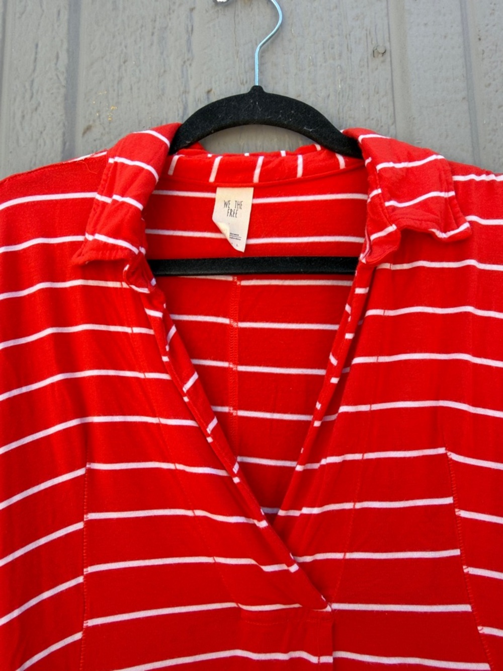Free People We The Free Cant Fool Me Red Striped V-Neck Oversized Top - Picture 9 of 12